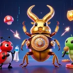 Engage with tv888 online slots featuring a competitive golden beetle and friends in a vibrant casino setting.