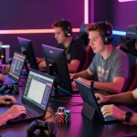 Engaged players on Trang chủ hm88 enjoying an immersive online gaming experience with modern equipment and vibrant atmosphere.