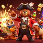 Engage in thrilling gameplay with toko22's animated pirate bear, tiger, and golden slot machine.