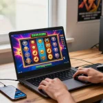 Pengalaman bermain slot depo 5k dengan antarmuka slot warna-warni dan aksesori gaming