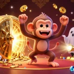 Engage with ahha4d as a mischievous monkey juggles golden treasures in a dynamic gambling scene.