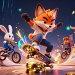 yumetoto platform features a fun 3D fox skateboarder and rabbit rider in an interactive casino atmosphere