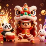 Experience the excitement of pg Baccarat with vibrant characters and slot elements exploding around them.
