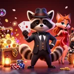Win big at 56win as the raccoon holds a royal flush in this dynamic casino scene.