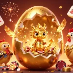 Meraih kemenangan dalam togel dengan ilustrasi 3D telur emas dan naga yang melindungi chip poker.