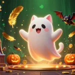 Permainan seru kenzobet di kasino menyeramkan dengan kucing hantu dan lilin jack-o-lantern.
