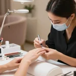 Proses perawatan kuku mewah LUXURY12 di salon dengan teknisi yang mahir dan alat canggih.
