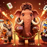 Experience TR88 at a vibrant casino scene with dynamic characters, slot reels, and festive elements.