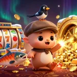 Experience winning moments at ahha4d with lively slot reels and charming characters in a vibrant casino scene.