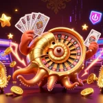 Engage with VSBET's vibrant casino experience featuring a giant roulette nautilus and glowing game elements.