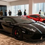 Menikmati pengalaman sewa mobil mewah LUXURY 777 di showroom Dubai.