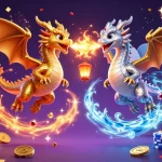 Experience the thrill of QS88 with vibrant dragons and casino elements in a dynamic gaming scene.