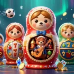 Situs makmur76 showcases 3D casino excitement with cartoon characters, slot reels, and vibrant casino action.
