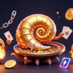 Gambarkan dewa200 saat bermain kasino dengan nautilus raksasa yang berkilau dan elemen kripto.