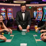 Exciting poker night capturing the thrill of situs togel with friends at a vibrant casino.