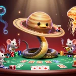 Engage and win with 18hoki's unique cosmic casino illustration showcasing interactive betting dynamics.