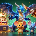 Gambar promosi sydney303 menampilkan naga petir dan elemen mesin slot yang menarik.